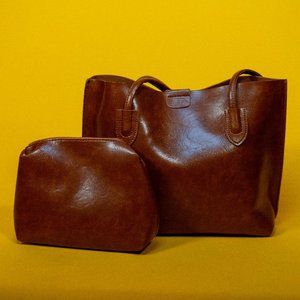 Handbag | Large Brown Leather Tote, Light Weight - Spacious